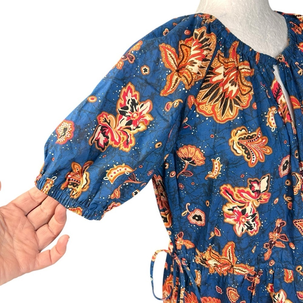 INA Boho Tiered Midi Dress M Waist Ties Lightweight Flowers Paisley Feminine - Picture 8 of 12